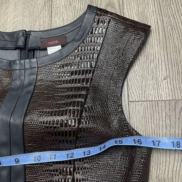 mark. Brown Black Faux Leather Sheath Dress Embossed Animal Print Size Medium - Picture 11 of 12